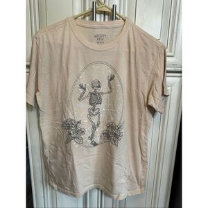 Mighty Fine Women's Skeleton Flower Print Cotton Blend T-shirt Peach Large NWOT